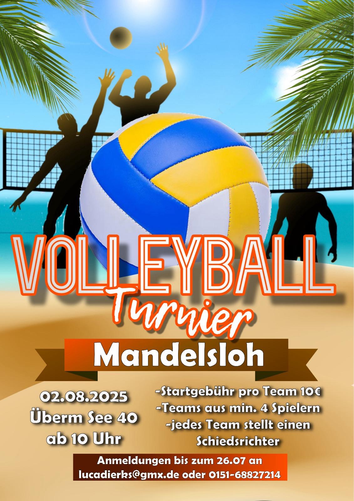 Plakat: Volleyball-Turnier Mandelsloh am 02.08.2025 ab 10 Uhr